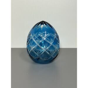 Light Blue Cut To Clear Vintage Glass Egg Hollow Paperweight